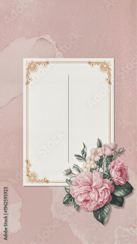Elegant floral stationery with pink peonies on a pastel background  