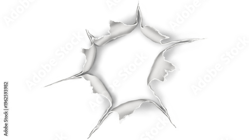 Canvastavla Torn Hole in White Paper Surface with Ragged Edges, Breakthrough Concept and Cen