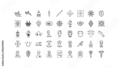 Tattoo related icons set in modern minimalist style