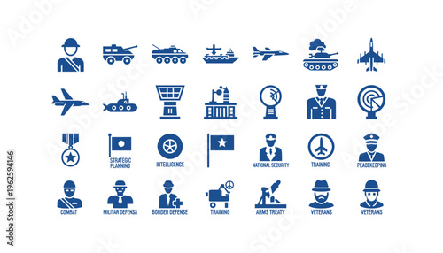 Military and defense icons for strategic planning and national security