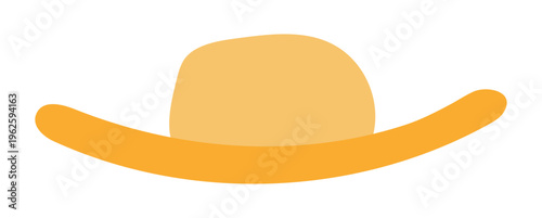 Straw hat, yellow sun hat illustration isolated. Beach wear, fashion, accessory, Festa Junina festival, celebration,summer holidays, vacations, resort. Flat design, clip art element, hand drawn vector