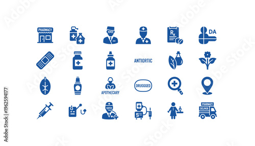 Blue medical icons for healthcare and pharmacy use