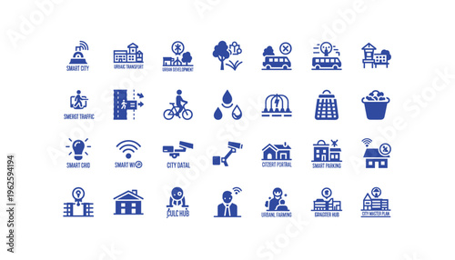 Smart city icons for urban planning and development projects