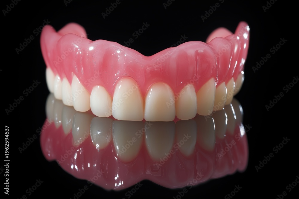 Obraz premium Upper Denture with Reflection on a Black Background