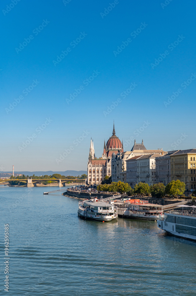 Fototapeta premium Budapest Hungary parliament building on Danube river cityscape landmark travel background