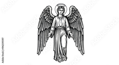 Angel Sketch, Seraphim, Winged Messenger, Heavenly Being, Divine Creature