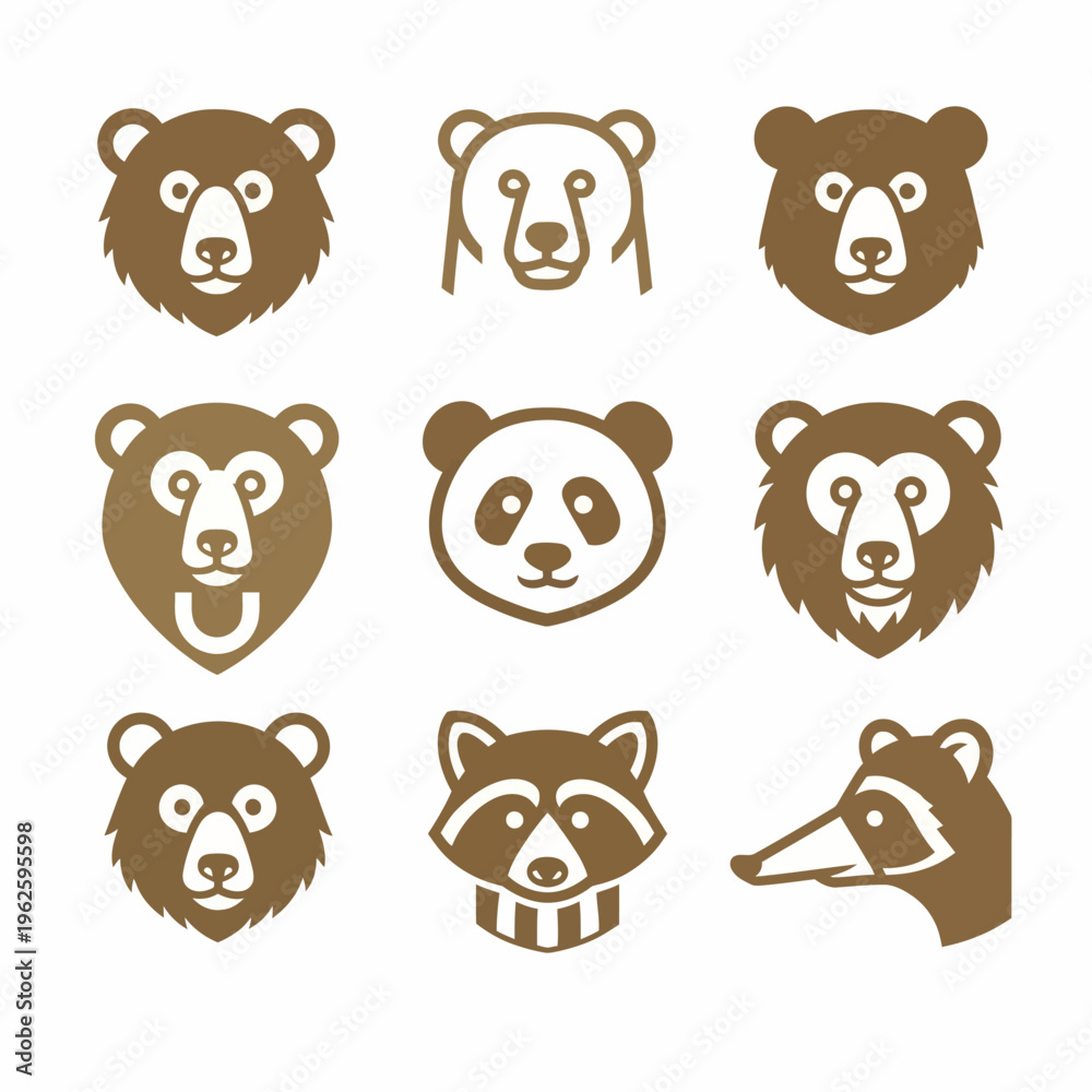 Obraz premium Collection of various animal head icons.