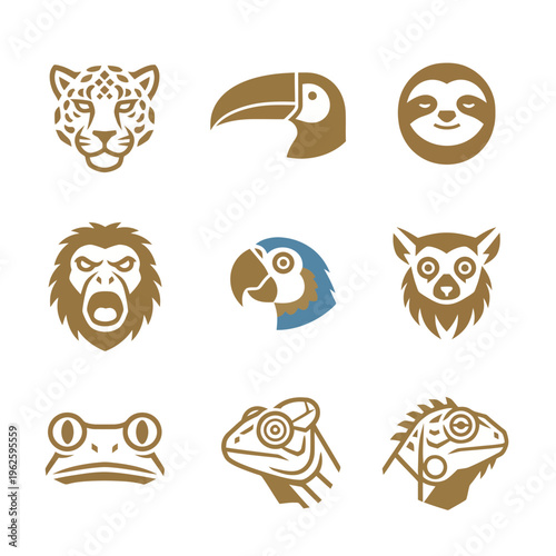 Collection of animal face icons.