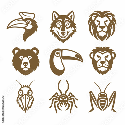 Collection of animal heads and insects.