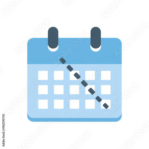 Blue Calendar Icon with Marked Dates and Dashed Line – Missed Cancelled Event Symbol