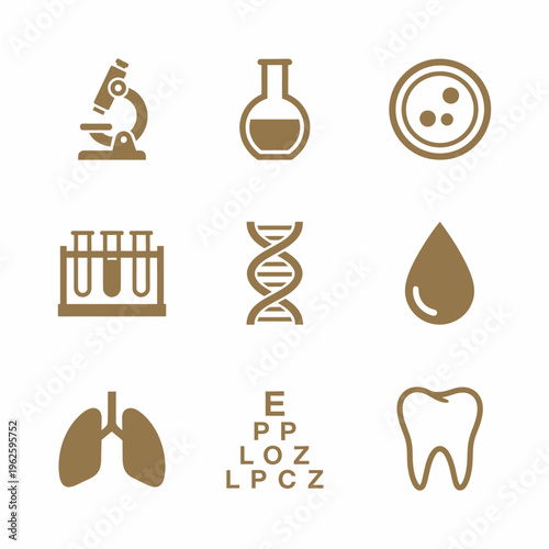 Medical Science Laboratory Equipment Icons.