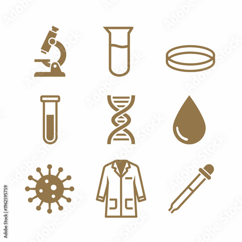 Medical lab science biology icons set.
