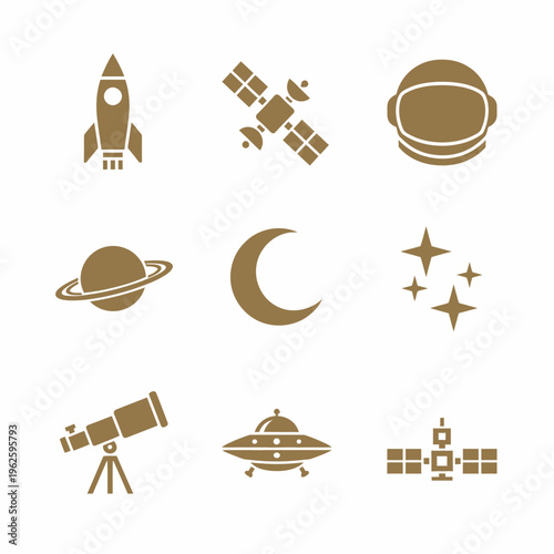 Space icons with celestial objects.