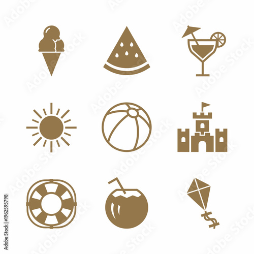 Summer Vacation Icon Set Graphics.