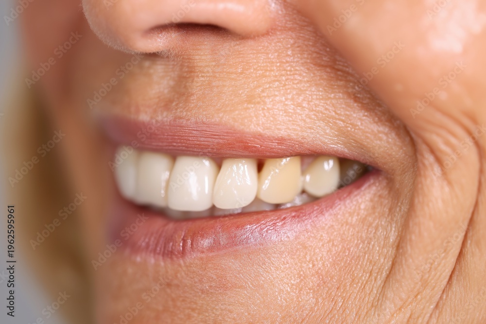 Fototapeta premium Imperfect, Yellowed Smile of a Senior Woman Close Up