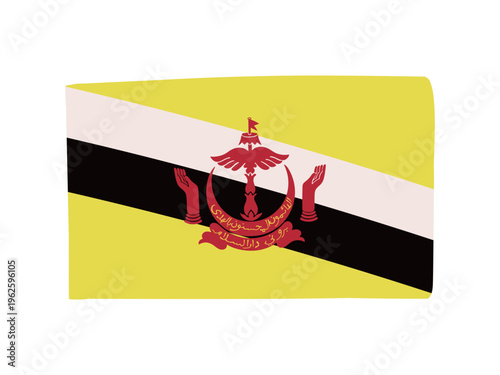 かわいいブルネイの国旗アイコン　手描きタッチの旗イラスト