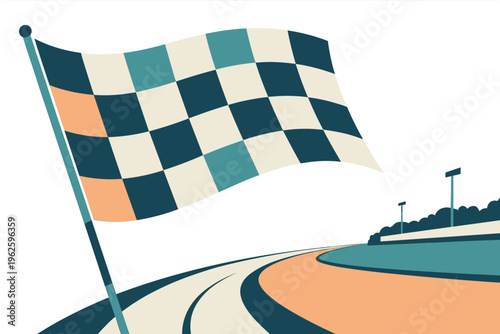 Checkered Flag on Race Track Illustration, motorsport racing concept