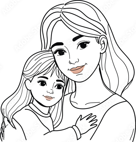 A heartwarming illustration of a mother and daughter embracing each other warmly together