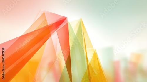 Abstract geometric shapes with transparent colorful layers on soft gradient background modern creative design