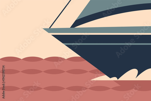 Flat Design Illustration of a Boat on the Water, marine transport concept