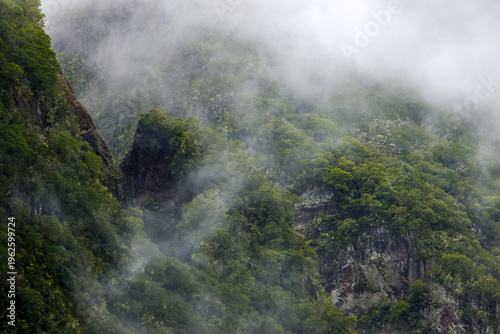 Photography Scenic cloudy landscape of La Nouvelle Trekking, Reunion Island, France