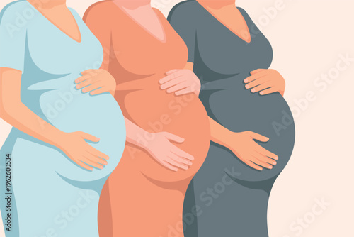 Three Pregnant Women Cradling Their Baby Bumps, maternity care concept