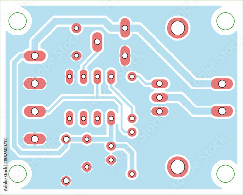 Tracing conductors of printed circuit board
of electronic device. Vector engineering technical
drawing of pcb. Electric background.  Cad design.