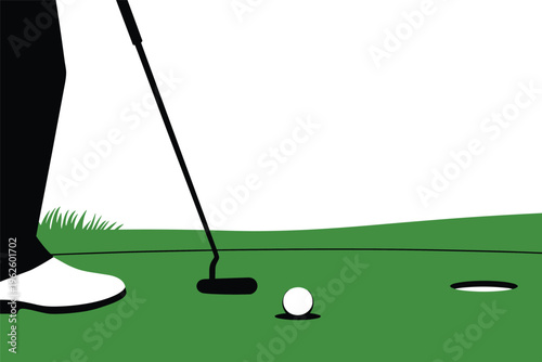 Golfer Putting on Green with copy space, golf action concept