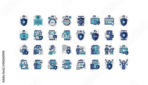Collection of cybersecurity icons for secure online protection