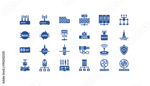 Network and technology icons for business and communication systems
