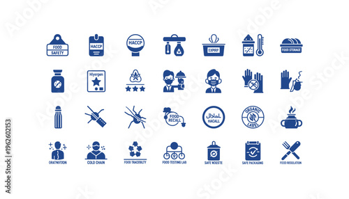 Food safety icons collection for quality assurance and regulation