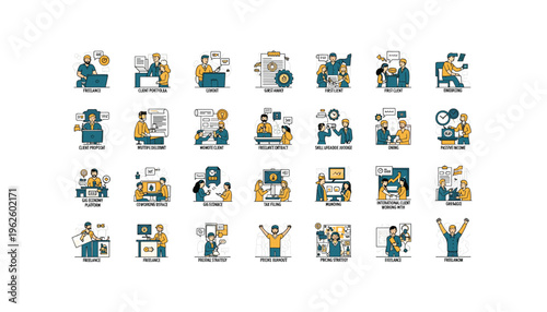 Freelance career path icons for business and entrepreneurship