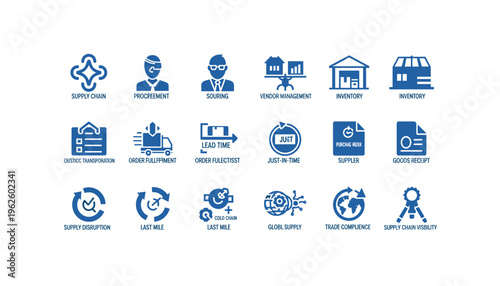 Supply chain management concepts and logistics icons