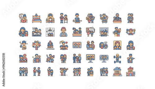 Vibrant family moments and relationships in modern daily life scenes