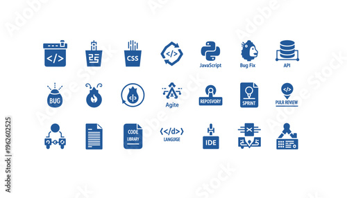 Collection of modern coding and software development icons