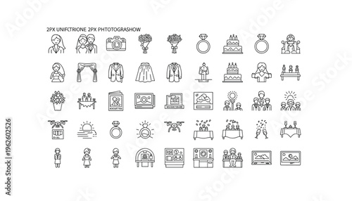 Modern wedding icons set for professional wedding planners