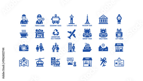 Travel and tourism icons for adventure seekers and explorers