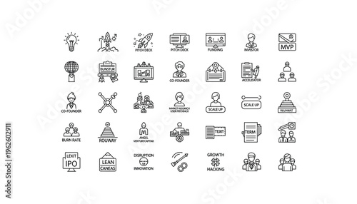 Startup and business icons for entrepreneurs and investors