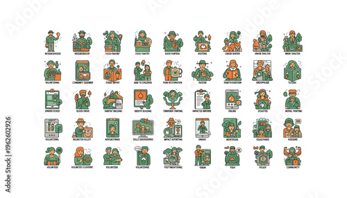 Various people volunteering and participating in community service activities