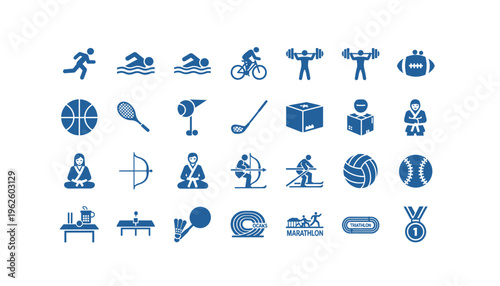 Collection of various sports icons and activities for fitness and competition
