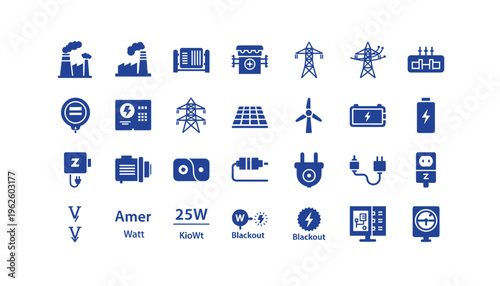 Energy icons for power and electricity concepts