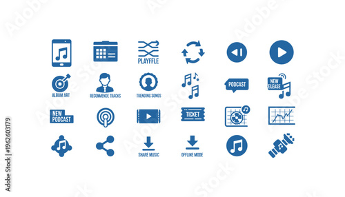 Music app icons for mobile devices and music streaming services