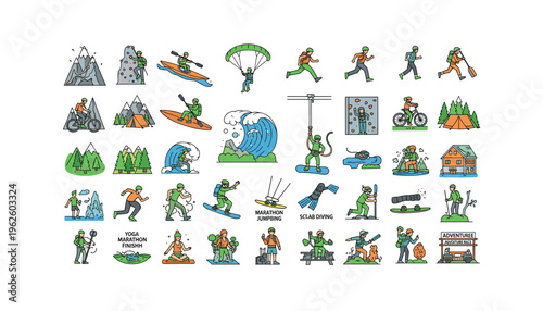 Vibrant adventure icons for active lifestyle and outdoor enthusiasts