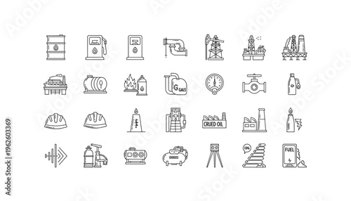 Oil and gas industry icons set for commercial use