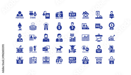 Financial icons for investment, portfolio, and money management concepts