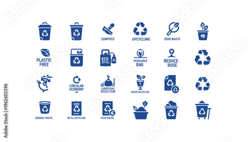 Eco-friendly icons set for sustainable living and recycling