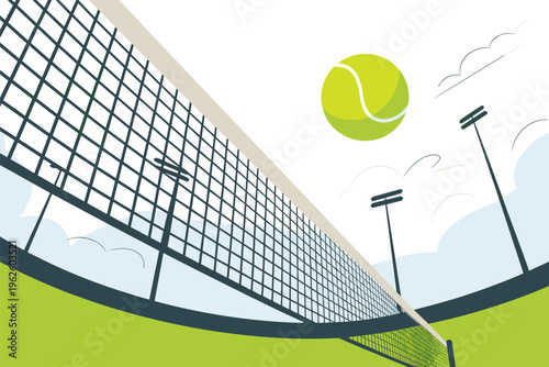 Tennis Court Net and Ball Illustration, tennis match concept