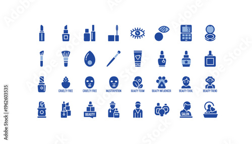 Blue beauty icons set for cosmetics and skincare professionals