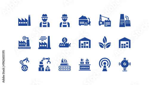 Industrial icons set for business and manufacturing concepts