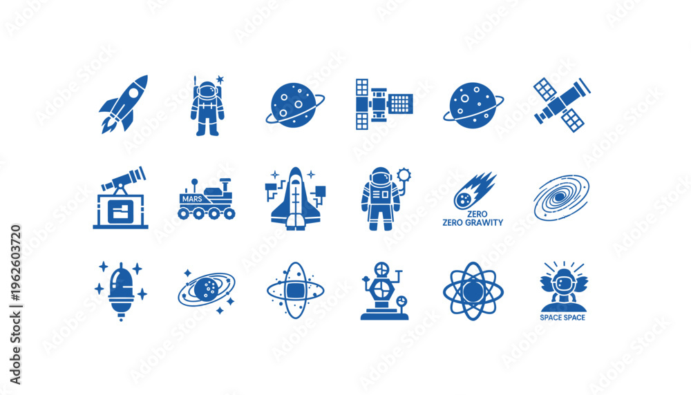 Fototapeta premium Space icons set with astronaut and rocket elements